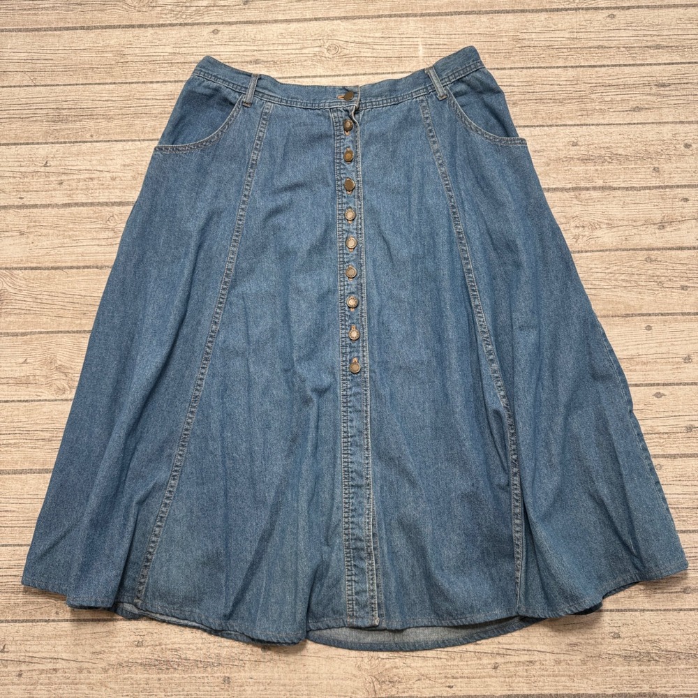 Vintage 90s En Plus Eaton Midi Skirt Women's 18W Blue Denim Button A-Line Canada